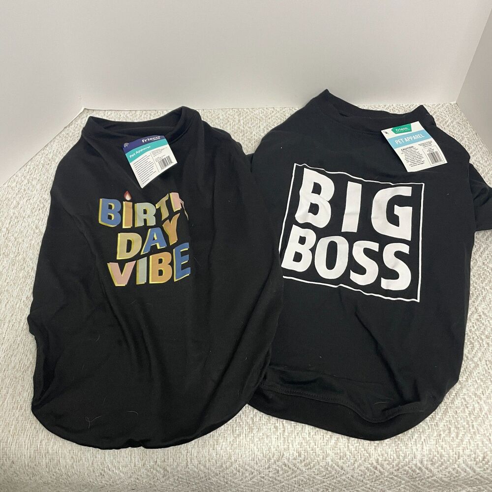 Frisco Chewy Dog XL Birthday Vibe and Big Boss Black Shirts NWT
